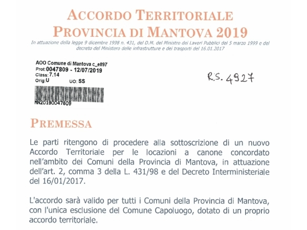 Canoni Concordati siglato l'accordo per la provincia di Mantova
